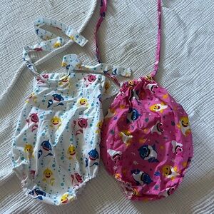 Baby Shark Kids One Piece Romper Bundle - Pink and White